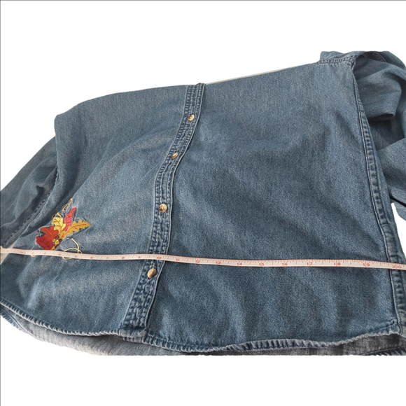 Vintage Fall Autumn Embroidery Denim Shirt Holiday Editions S - Picture 9 of 9
